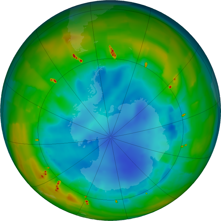 Antarctic ozone map for 06 August 2011